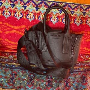 Steve Madden Black Pebbled faux Leather Mini Satchel with Wide Strap